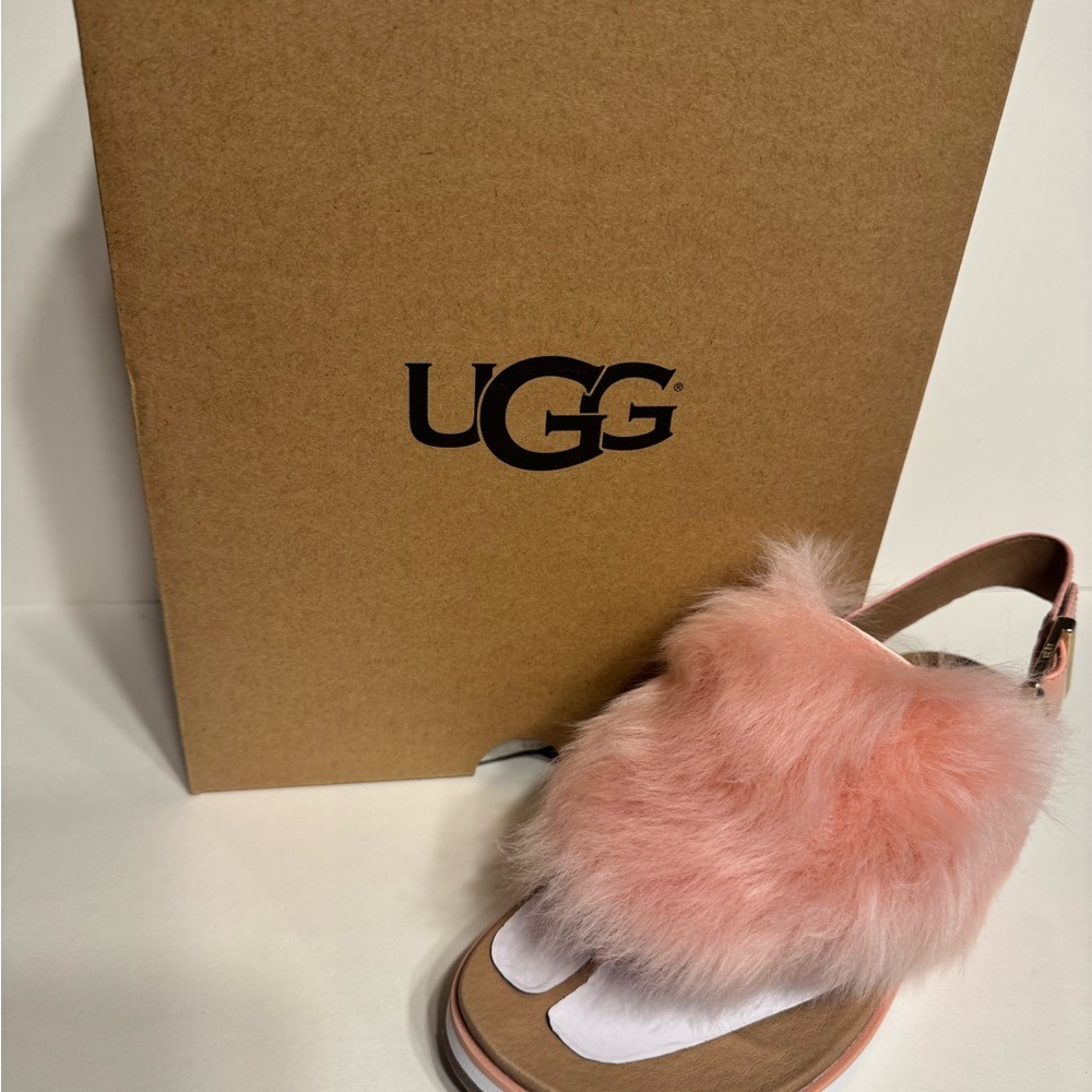NWT UGG Holly Fluffy Fur Thong Adjustable Sandals Size 7